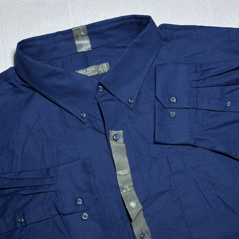 NEW Oak Hill Button Down Shirt Mens 22-36/37 T Supima Cotton Blue Glen Plaid